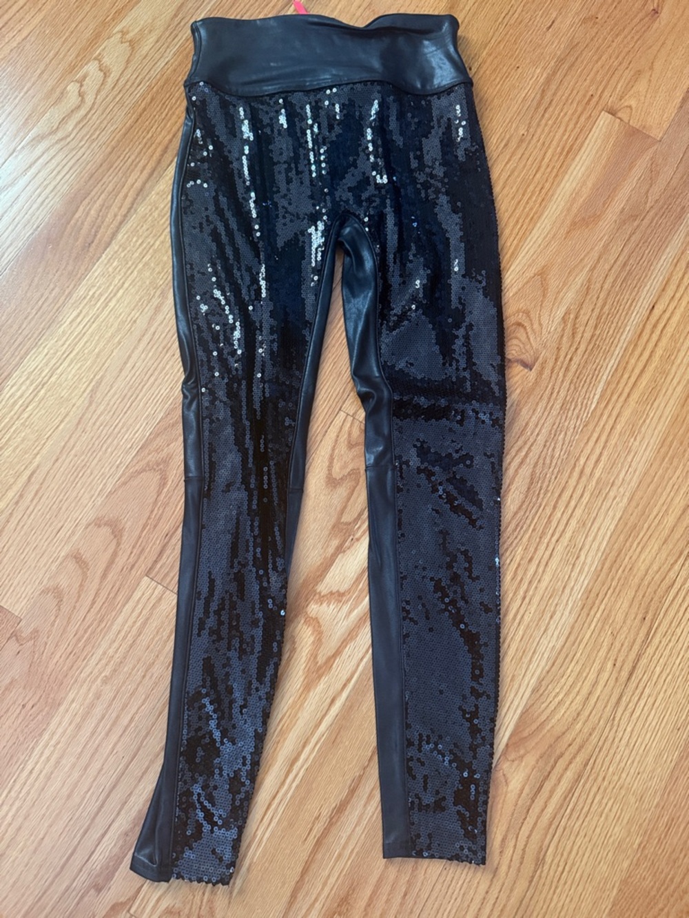 SPANX  Black Sequin Faux Leather Leggings